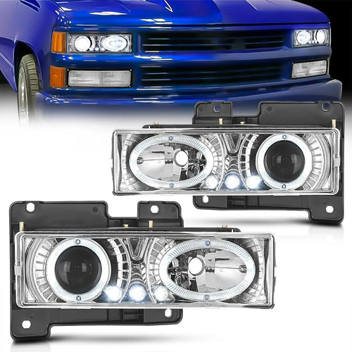 Nilight 1988 1989 1990 1991 1992 1993 1994 1995 1996 1997 1998 Chevy/GMC C10 C/K 1994 1995 1996 1997 1998 1999 Tahoe 1992 1993 1994 Blazer 1992 1993 1994 1995 1996 1997 1998 1999 Yukon Suburban Headlight Assembly Chrome Housing Clear Lens