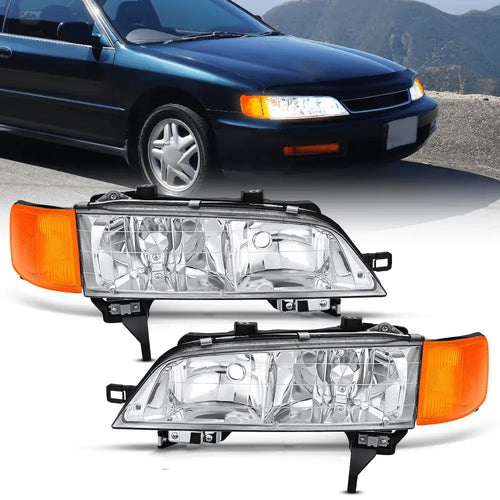 Nilight 1994 1995 1996 1997 Honda Accord Headlight Assembly Chrome Housing Amber Reflector Clear Lens