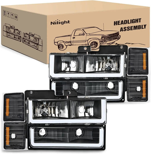 Nilight 1994 1995 1996 1997 1998 Chevy Silverado 1500 2500 3500 Headlight Assembly Black Case Amber Reflector