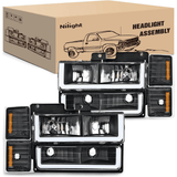 Nilight 1994 1995 1996 1997 1998 Chevy Silverado 1500 2500 3500 Headlight Assembly Black Case Amber Reflector, view 2