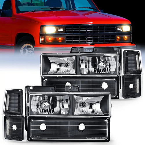 Nilight 1994 1995 1996 1997 1998 Chevy Silverado Tahoe Suburban C10 C/K 1500 2500 3500 Headlight Assembly Chrome Case Clear Reflector