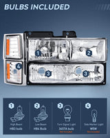 Nilight 1994 1995 1996 1997 1998 Chevy Silverado Tahoe Suburban C10 C/K 1500 2500 3500 Headlight Assembly Chrome Case Amber Reflector, view 2