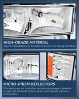 Nilight 1994 1995 1996 1997 1998 Chevy Silverado Tahoe Suburban C10 C/K 1500 2500 3500 Headlight Assembly Chrome Case Amber Reflector, view 6