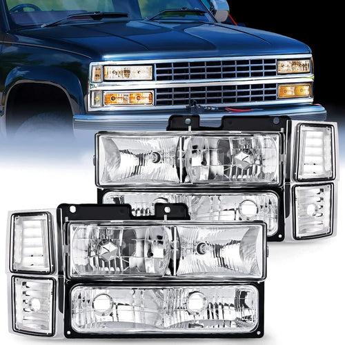 Nilight 1994 1995 1996 1997 1998 Chevy Silverado Tahoe Suburban C10 C/K 1500 2500 3500 Headlight Assembly Chrome Case Clear Reflector