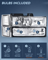 Nilight 1994 1995 1996 1997 1998 Chevy Silverado Tahoe Suburban C10 C/K 1500 2500 3500 Headlight Assembly Chrome Case Clear Reflector, view 2