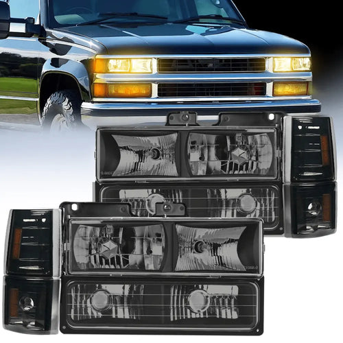 Nilight 1994-1998 GMC C10 Sierra Yukon Suburban Headlight Assembly Chrome Case Smoke Reflector