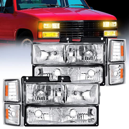 Nilight 1994 1995 1996 1997 1998 GMC Suburban Yukon Sierra C/K Series 1500 2500 3500 Headlight Assembly Chrome Case Amber Reflector