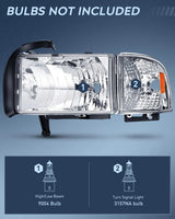 Nilight 1994 1995 1996 1997 1998 1999 2000 2001 2002 Dodge RAM 1500 2500 3500 Headlight Assembly Chrome Case Amber Reflector, view 2