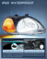 Nilight 1996 1997 1998 Honda Civic Headlight Assembly Black Case Amber Reflector Upgraded Clear Lens, view 4