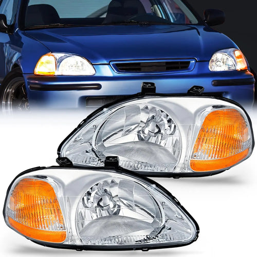 Nilight 1996 1997 1998 Honda Civic Headlight Assembly Chrome Case Amber Reflector Clear Lens