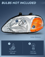 Nilight 1996 1997 1998 Honda Civic Headlight Assembly Chrome Case Amber Reflector Clear Lens, view 2