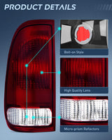 Nilight 1997 1998 1999 2000 2001 2002 2003 Ford F1501997 1998 1999 Light Duty 1999 2000 2001 2002 2003 2004 2005 2006 2007 Ford Super Duty Tail light Assembly Dark Red Rear Lamp Replacement OE Style Driver Passenger Side, view 5