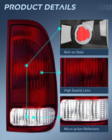 Nilight 1997 1998 1999 2000 2001 2002 2003 Ford F150 1997 1998 1999 Light Duty 1999 2000 2001 2002 2003 2004 2005 2006 2007 Ford Super Duty Taillight Assembly Dark Red Rear Lamp Replacement OE Style Passenger Side, view 6