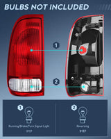 Nilight 1997 1998 1999 2000 2001 2002 2003 Ford F150 1997 1998 1999 Light Duty 1999 2000 2001 2002 2003 2004 2005 2006 2007 Ford Super Duty Tail light Assembly Red Housing Rear Lamp Replacement OE Style Driver Side, view 2