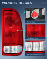 Nilight 1997 1998 1999 2000 2001 2002 2003 Ford F150 1997 1998 1999 Light Duty 1999 2000 2001 2002 2003 2004 2005 2006 2007 Ford Super Duty Tail light Assembly Red Housing Rear Lamp Replacement OE Style Passenger Side, view 5