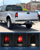 Nilight 1997 1998 1999 2000 2001 2002 2003 Ford F150 1997 1998 1999 Light Duty 1999 2000 2001 2002 2003 2004 2005 2006 2007 Ford Super Duty Taillight Assembly Smoke Housing Rear Lamp Replacement OE Style Driver Passenger Side, view 3