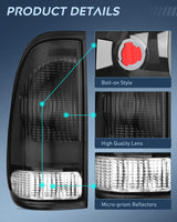 Nilight 1997 1998 1999 2000 2001 2002 2003 Ford F150 1997 1998 1999 Light Duty 1999 2000 2001 2002 2003 2004 2005 2006 2007 Ford Super Duty Taillight Assembly Smoke Housing Rear Lamp Replacement OE Style Driver Passenger Side, view 4