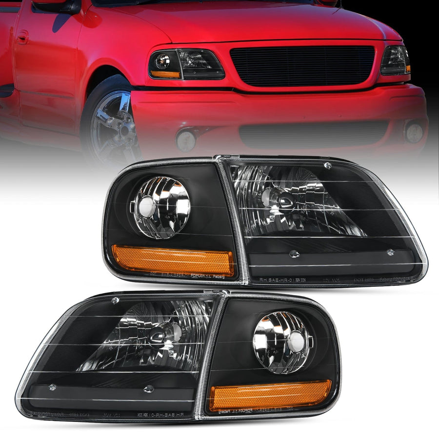 Nilight 1997 1998 1999 2000 2001 2002 2003 Ford F150 Headlight Assembly Expedition Black Housing Amber Reflector