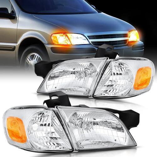 Nilight 1997 1998 1999 2000 2001 2002 2003 2004 2005 Chevy Venture Oldsmobile Silhouette 1997 1998 Pontiac Headlight Assembly Chrome Housing Amber Corner Clear Lens