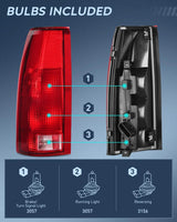 Nilight 1998 1999 Chevy GMC C/K1500 2500 3500 1992 1993 1994 1995 1996 1997 1998 1999 Yukon Suburban Blazer 1995 1996 1997 1998 1999 2000 Tahoe 1999 2000 Cadillac Tail light Assembly Rear Lamp Replacement w/Bulbs and Harness Driver Side, view 3