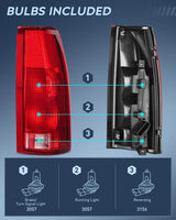 Nilight 1998 1999 Chevy GMC C/K1500 2500 3500 1992 1993 1994 1995 1996 1997 1998 1999 Yukon Suburban Blazer 1995 1996 1997 1998 1999 2000 Tahoe 1999 2000 Cadillac Tail light Assembly Rear Lamp Replacement w/Bulbs and Harness Passenger Side, view 2