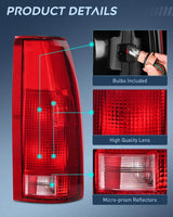Nilight 1998 1999 Chevy GMC C/K1500 2500 3500 1992 1993 1994 1995 1996 1997 1998 1999 Yukon Suburban Blazer 1995 1996 1997 1998 1999 2000 Tahoe 1999 2000 Cadillac Tail light Assembly Rear Lamp Replacement w/Bulbs and Harness Passenger Side, view 6