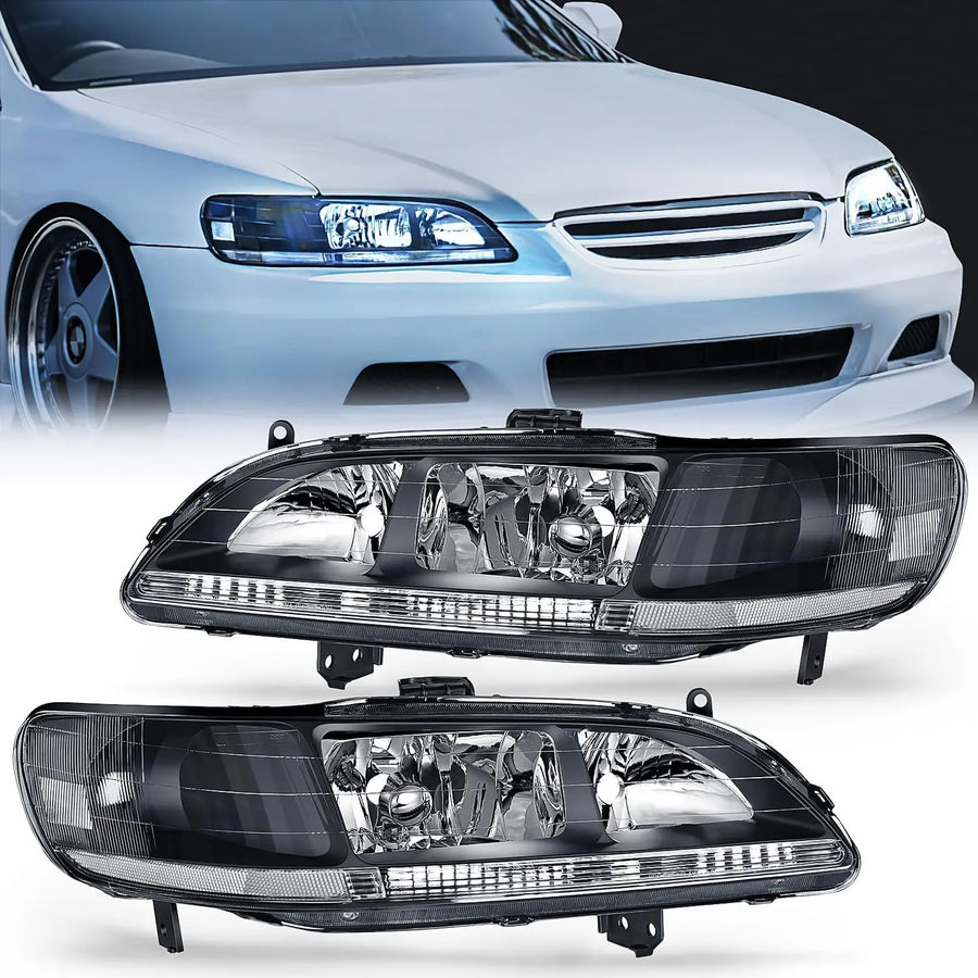 Nilight 1998 1999 2000 2001 2002 Honda Accord Headlight Assembly Black Case Clear Reflector Upgraded Clear Lens