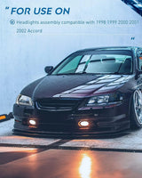 Nilight 1998 1999 2000 2001 2002 Honda Accord Headlight Assembly Black Case Clear Reflector Upgraded Clear Lens, view 6