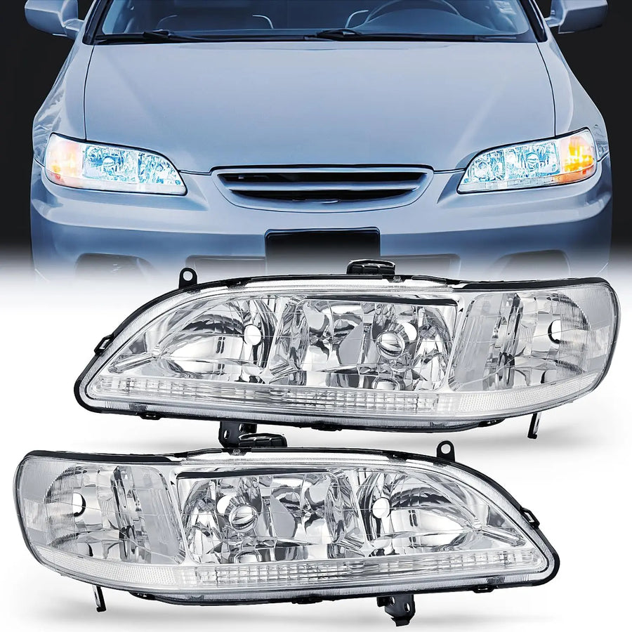 Nilight 1998 1999 2000 2001 2002 Honda Accord Headlight Assembly Chrome Case Reflector Clear Lens