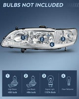 Nilight 1998 1999 2000 2001 2002 Honda Accord Headlight Assembly Chrome Case Reflector Clear Lens, view 2