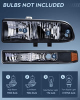 Nilight 1998 1999 2000 2001 2002 2003 2004 2005 Chevy Blazer S10 Headlight Assembly Black Case Amber Reflector, view 2