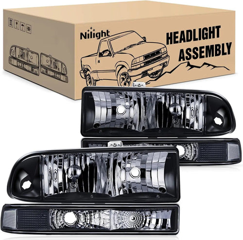 Nilight 1998 1999 2000 2001 2002 2003 2004 2005 Chevy Blazer S10 Pickup Headlight Assembly Black Case Clear Reflector