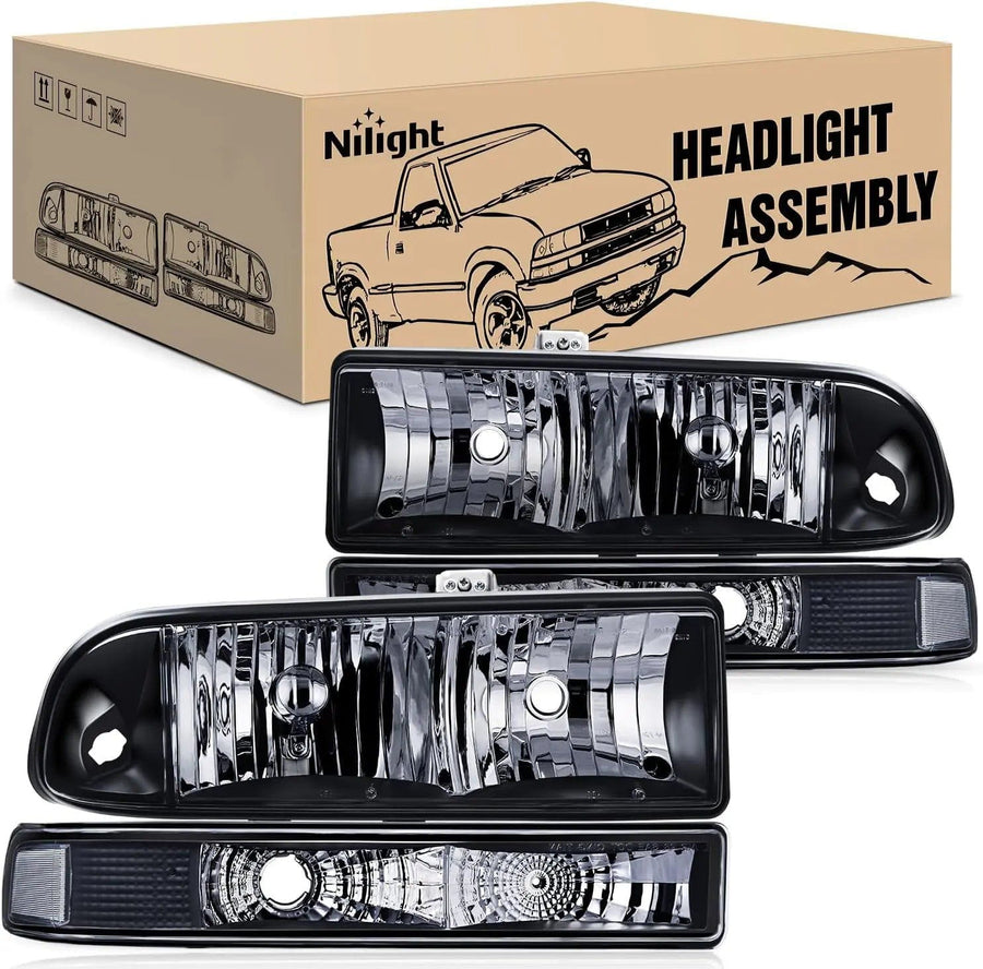 Nilight 1998 1999 2000 2001 2002 2003 2004 2005 Chevy Blazer S10 Pickup Headlight Assembly Black Case Clear Reflector