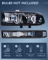 Nilight 1998 1999 2000 2001 2002 2003 2004 2005 Chevy Blazer S10 Pickup Headlight Assembly Black Case Clear Reflector, view 2