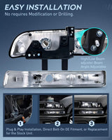 Nilight 1998 1999 2000 2001 2002 2003 2004 2005 Chevy Blazer S10 Pickup Headlight Assembly Black Case Clear Reflector, view 4