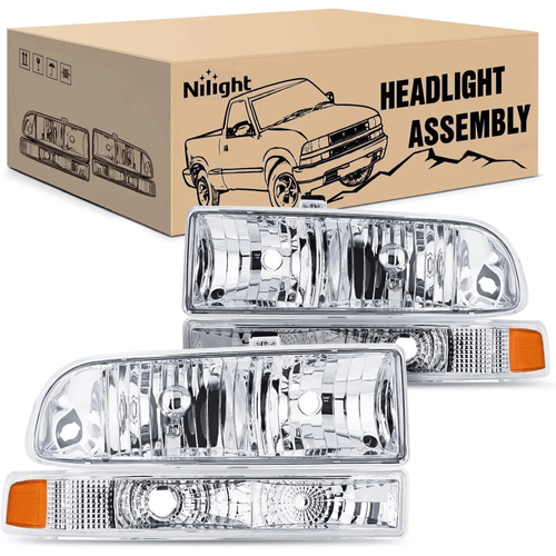 Nilight 1998 1999 2000 2001 2002 2003 2004 2005 Chevy Blazer S10 Headlight Assembly Chrome Case Amber Reflector