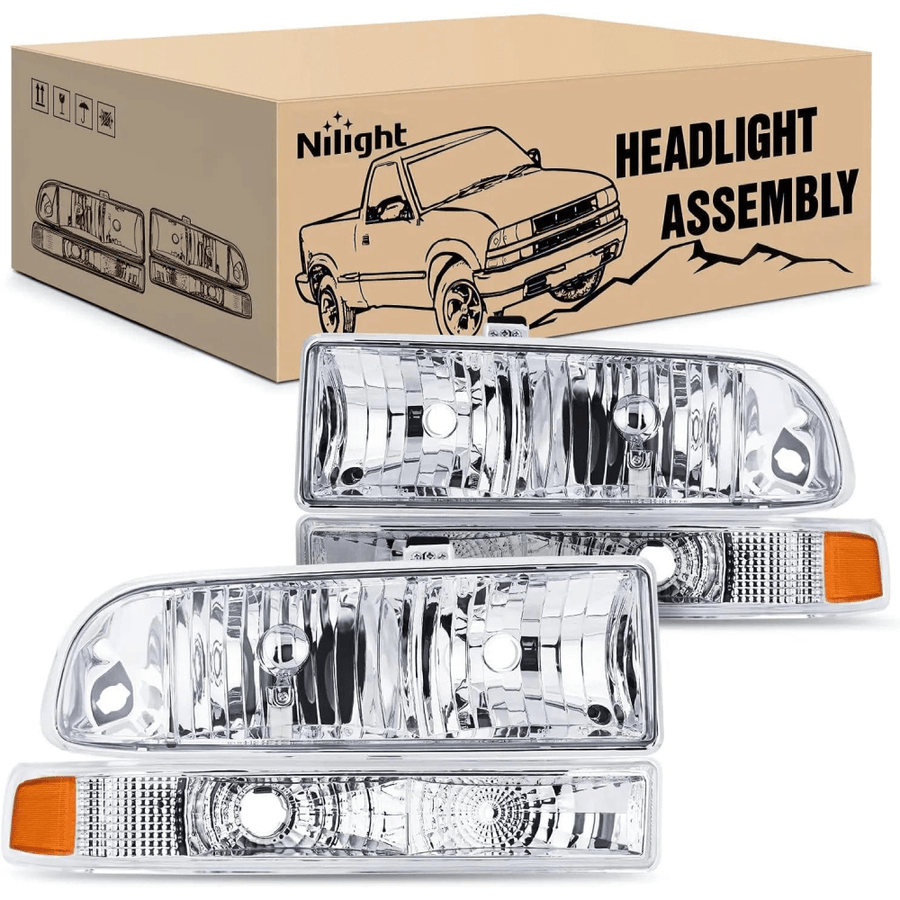 Nilight 1998 1999 2000 2001 2002 2003 2004 2005 Chevy Blazer S10 Headlight Assembly Chrome Case Amber Reflector
