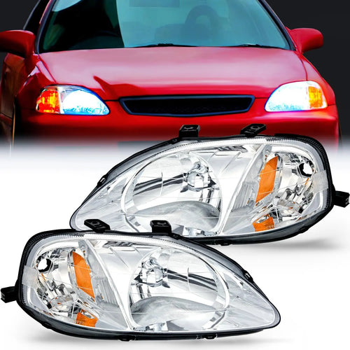 Nilight 1999 2000 Honda Civic Headlight Assembly Chrome Case Amber Reflector Upgraded Clear Lens