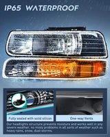 Nilight 1999 2000 2001 2002 Chevy Silverado Avalanche 1500 1500HD 2500 2500HD 3500 Chevrolet Tahoe Suburban Headlight Assembly Black Case Amber Reflector, view 6