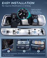 Nilight Headlight Assembly for 1999 2000 2001 2002 Chevy Silverado 1500 1500HD 2500 2500HD 3500 Chevrolet Tahoe Suburban Replacement Headlamp Housing Bumper Lights Set, view 4