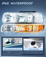 Nilight 1999 2000 2001 2002 Chevy Silverado Avalanche 1500 1500HD 2500 2500HD 3500 Chevrolet Tahoe Suburban Headlight Assembly Chrome Case Amber Reflector, view 4