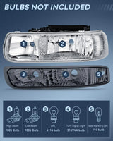 Nilight 1999 2000 2001 2002 Chevy Silverado Avalanche 1500 1500HD 2500 2500HD 3500 Chevrolet Tahoe Suburban Headlight Assembly Chrome Case Clear Reflector Smoke Lens, view 2