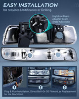 Nilight 1999 2000 2001 2002 Chevy Silverado Avalanche 1500 1500HD 2500 2500HD 3500 Chevrolet Tahoe Suburban Headlight Assembly Chrome Case Clear Reflector Smoke Lens, view 3