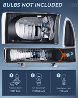 Nilight 1999 2000 2001 2002 2003 2004 Ford F250 F350 F450 F550 Headlight Assembly Black Case Amber Reflector, view 4