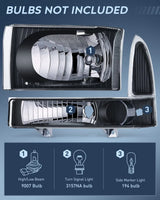 Nilight 1999 2000 2001 2002 2003 2004 Ford F250 F350 F450 F550 Headlight Assembly Black Case Clear Reflector, view 2