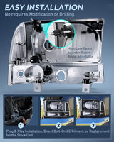 Nilight 1999 2000 2001 2002 2003 2004 Ford F250 F350 F450 F550 Headlight Assembly Black Case Clear Reflector, view 3