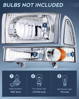 Nilight 1999 2000 2001 2002 2003 2004 Ford F250 F350 F450 F550 Headlight Assembly Chrome Case Amber Reflector, view 2