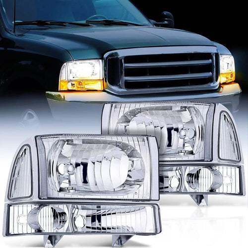 Nilight 1999 2000 2001 2002 2003 2004 Ford F250 F350 F450 F550 Headlight Assembly Chrome Case Clear Reflector