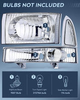 Nilight 1999 2000 2001 2002 2003 2004 Ford F250 F350 F450 F550 Headlight Assembly Chrome Case Clear Reflector, view 3