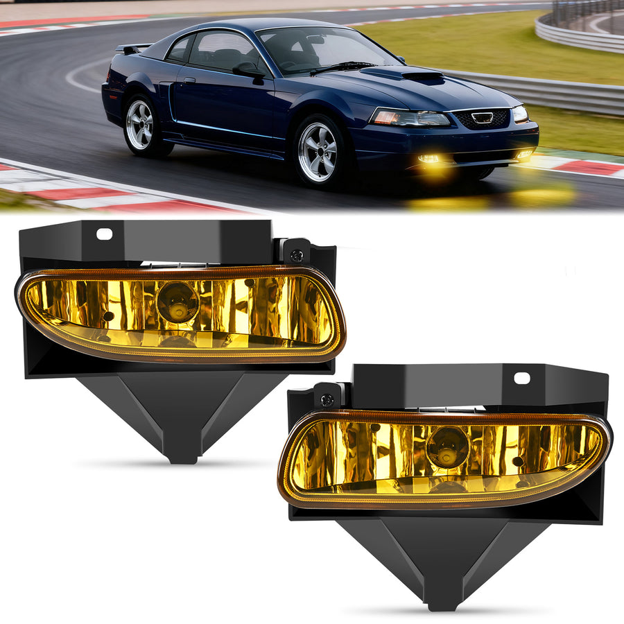 Nilight 1999 2000 2001 2002 2003 2004 Ford Mustang Fog Lights Assembly Amber Lens 880 27W Bulbs